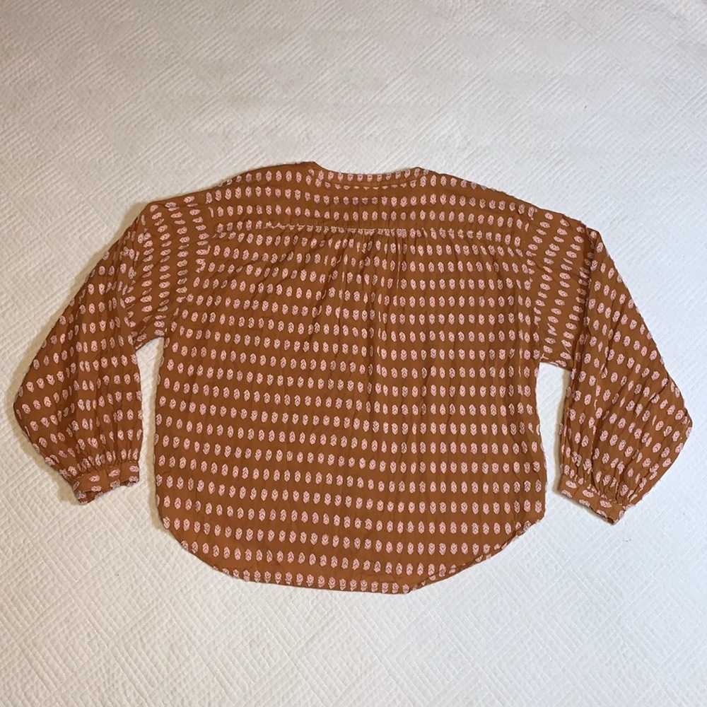 Anthropologie Rust Orange Printed Peasant Blouse - Picture 8 of 16
